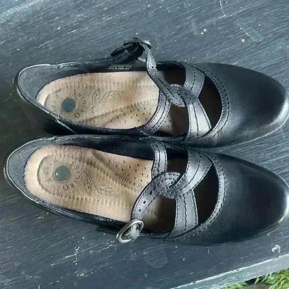 Earth Origins Melody Black Leather Mary Jane Heeled Shoes 6.5 - Picture 3 of 8